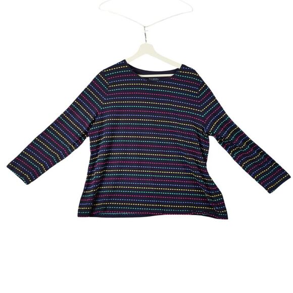 Talbots Navy Dotted‎ Stripe Long Sleeve Top Womens 2X Rainbow Knit Nautical - Picture 1 of 7